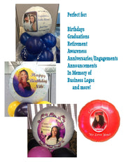 Memorial balloons with your personalized message and photo, In Loving Memory, Heavenly Birthdays, We miss you messages