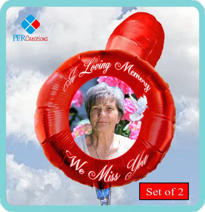 custom Memorial picture foil balloons with your personalized message In Loving Memory and white dove