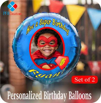 Custom Superhero Themed Foil Balloon with Personalized Name and Age - Party Decorations - Set of 2